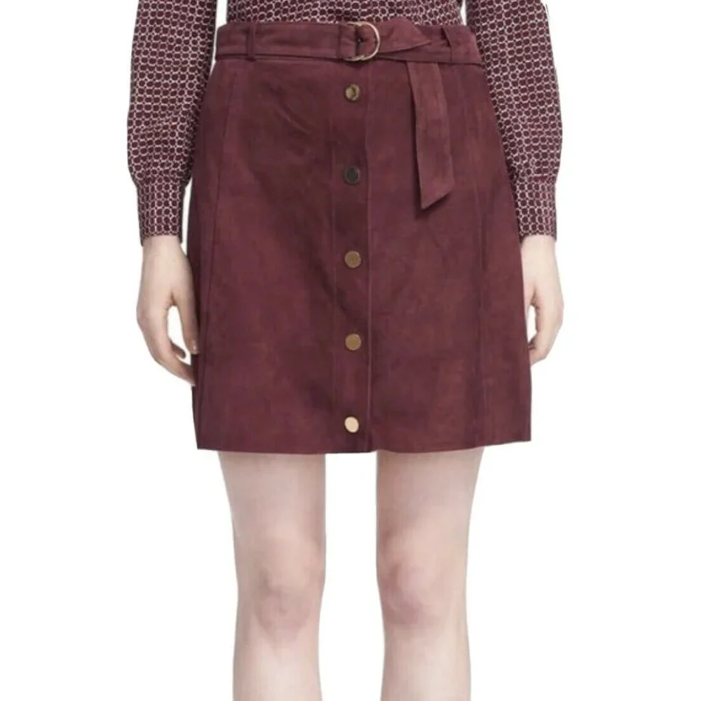 Kate Spade A-Line Mini Skirt Size 12 Spencer Court Wine Goat Suede Leather